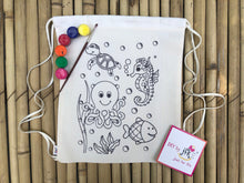 Load image into Gallery viewer, DIY Canvas Drawstring Bag Underwater Theme | Kit with a pack of Fabric Paints | Colour-it-Yourself