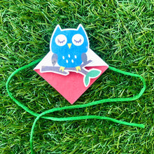 Load image into Gallery viewer, Blue Owl on a Branch :Kids 3-in-1 Bookmark Plantable Rakhi | Rakhi with Seeds| Combo with a Gardening Kit
