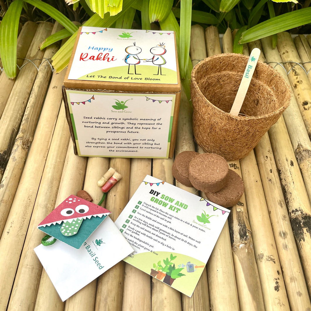 Cute Monster :Kids 3-in-1 Bookmark Plantable Rakhi | Rakhi with Seeds| Combo with a Gardening Kit