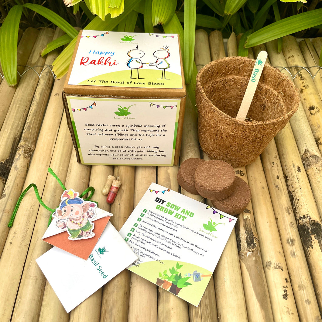Bal Ganesha :Kids 3-in-1 Bookmark Plantable Rakhi | Rakhi with Seeds| Combo with a Gardening Kit